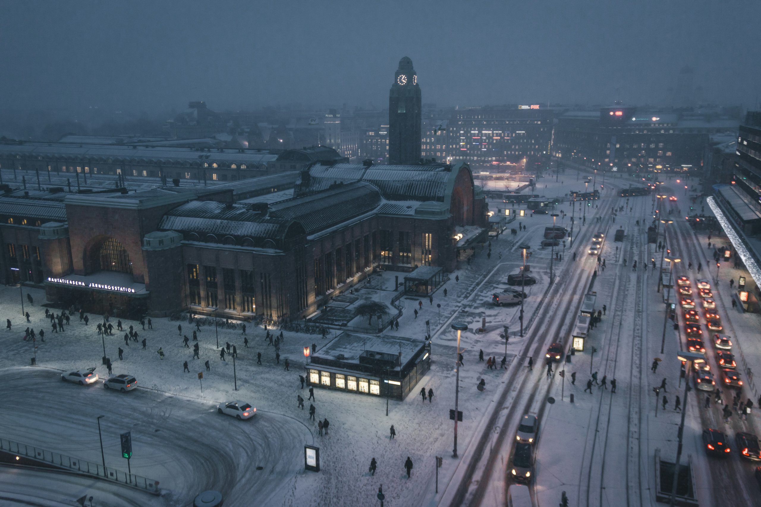 Aerial photo of Helsinki in winter.