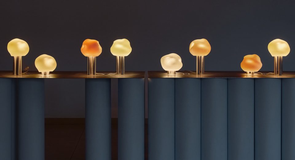 Soft Solids lamp by Daydreaming Objects made from plant-based wax and repurposed vintage lamp base